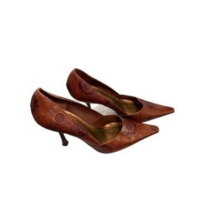 BCBGirls Y2K Embossed Brown Leather Pointed Toe Heels Size 10B